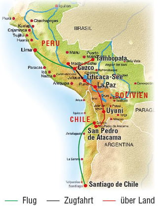 Chile-Bolivien-Peru Reiseroute